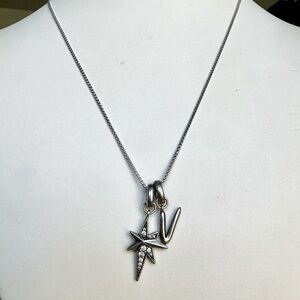 Kendra Scott Silver Adjustable Charm Necklace w Crystal Star, V, 30" Chain